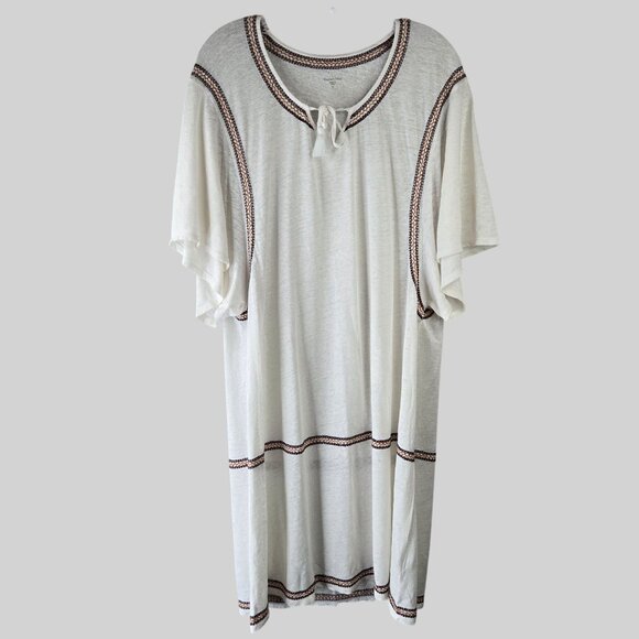 Garnet Hill Dresses & Skirts - Garnet Hill Shift Sz Dress XL White Organic Linen Southwestern Boho Relaxed Fit